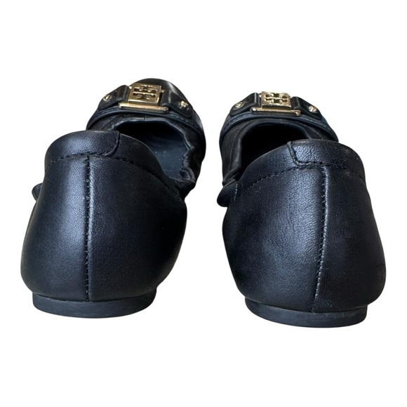 Tory Burch Classic Ambrose Black Leather Logo Ballet Flat Size 8.5M - Picture 5 of 10